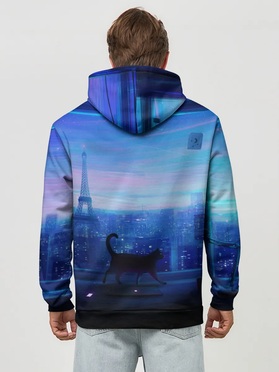 Худи мужской база хлопок / Кошка арт окно