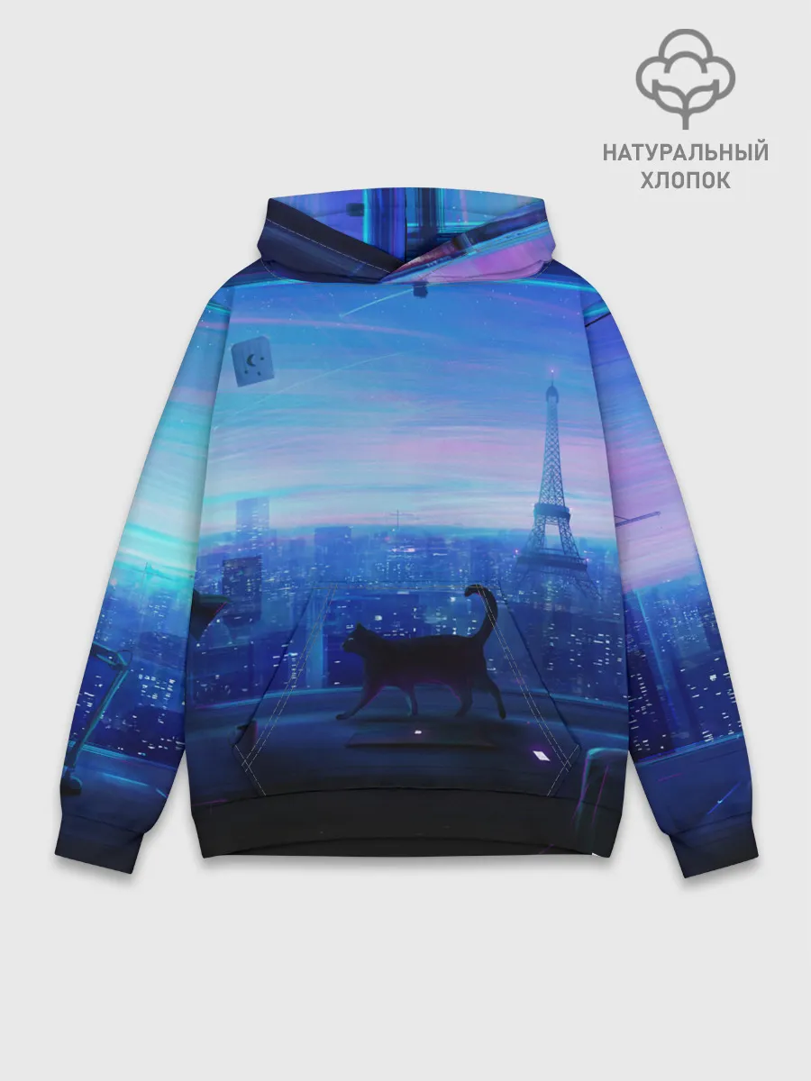 Худи мужской база хлопок / Кошка арт окно