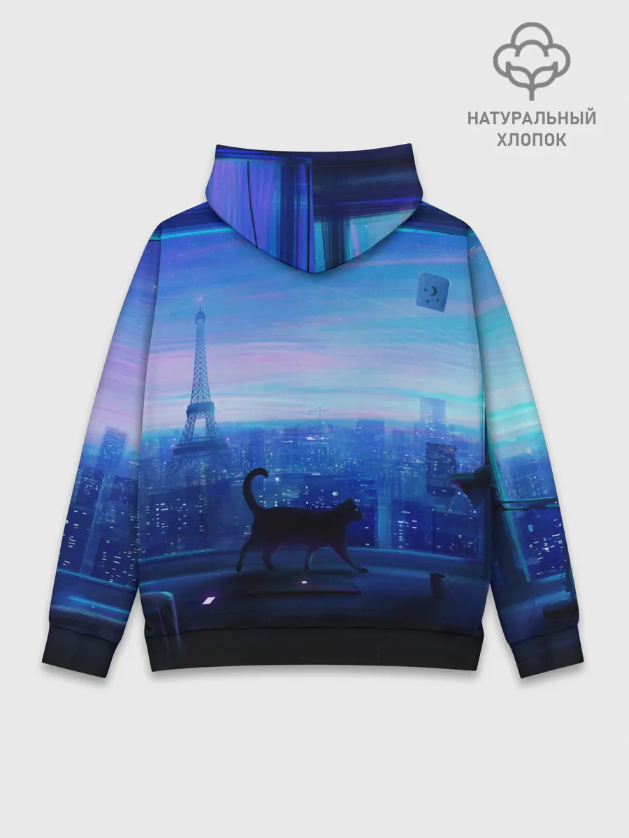 Худи мужской база хлопок / Кошка арт окно