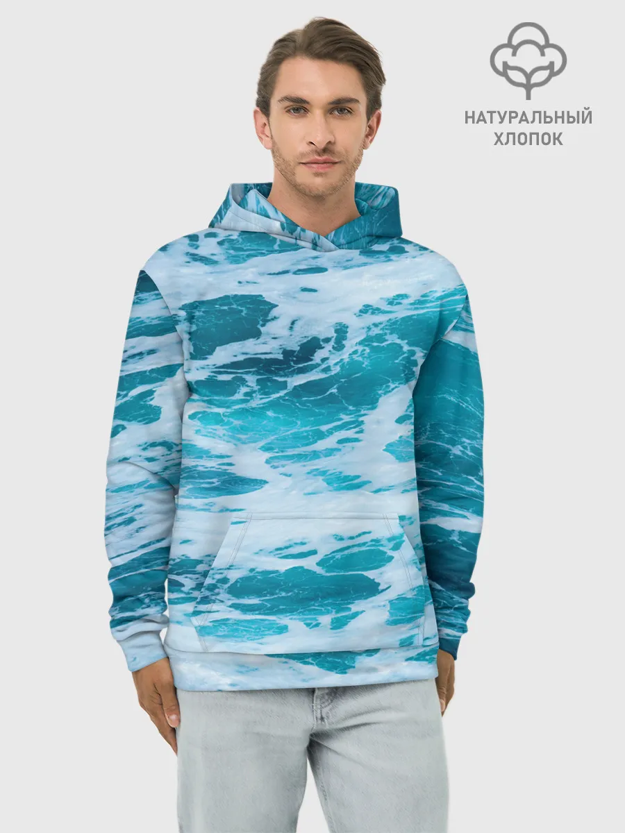 Худи мужской база хлопок / Вода волны пена море