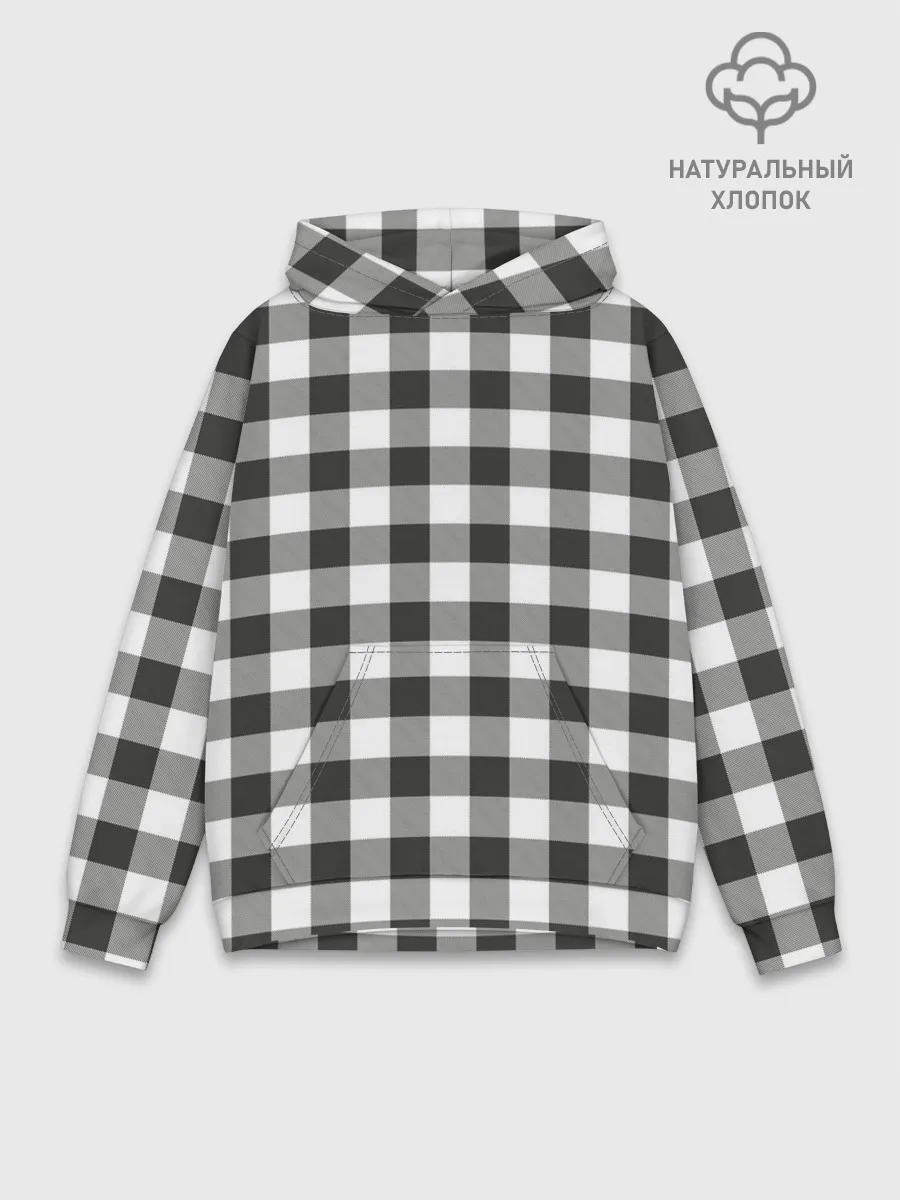 Худи мужской база хлопок / Черно-белая клетка