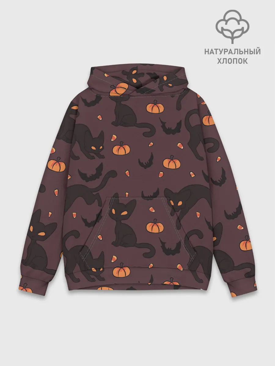Худи мужской база хлопок / Хэллоуиновский кот