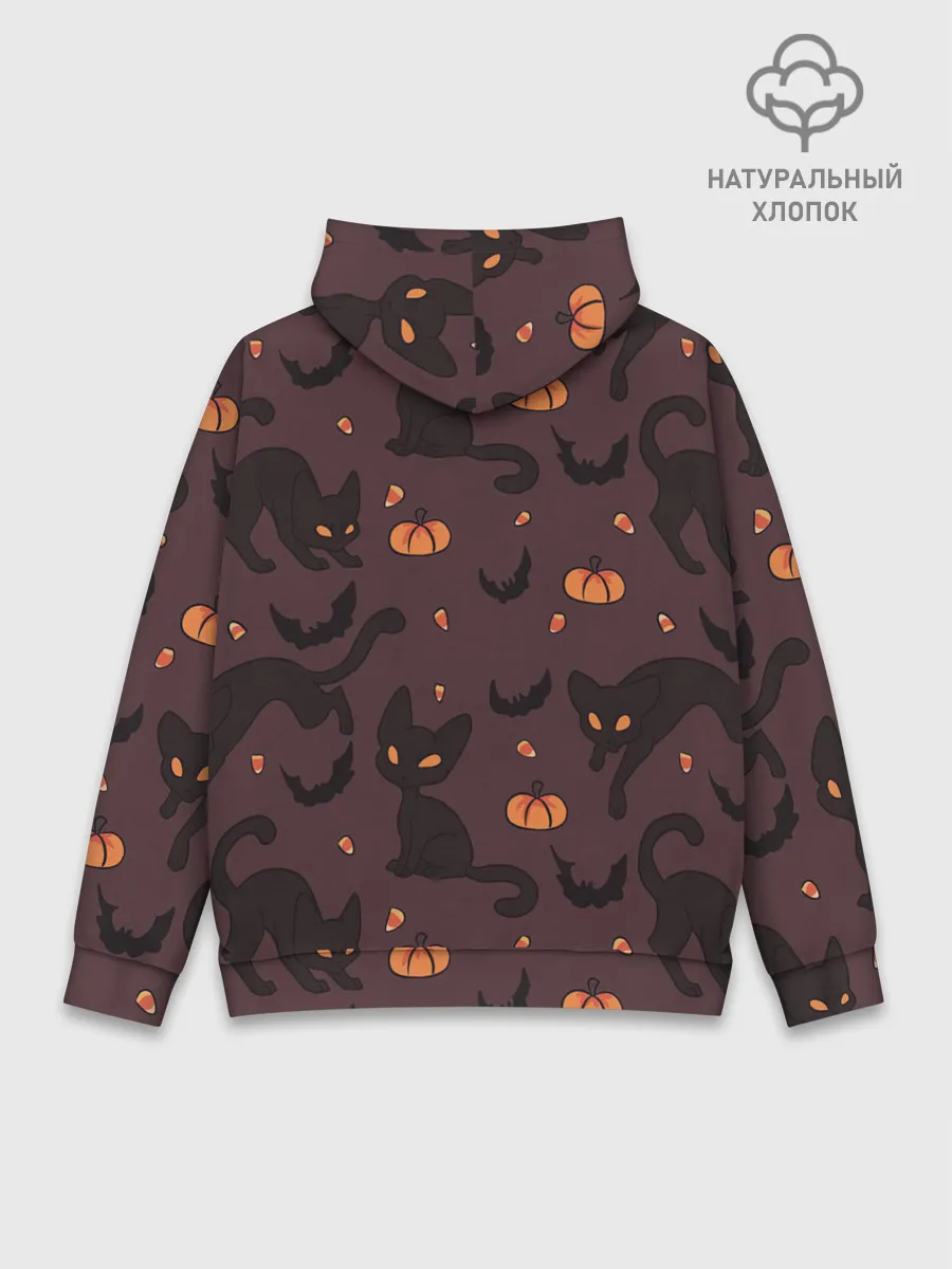 Худи мужской база хлопок / Хэллоуиновский кот