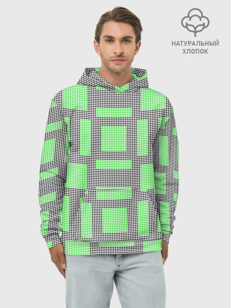 Худи мужской база хлопок / Пиксели зеленые