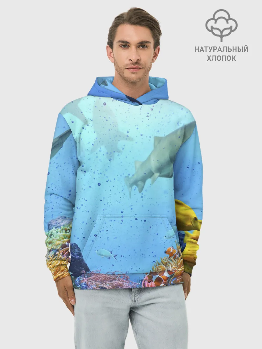 Худи мужской база хлопок / акулы
