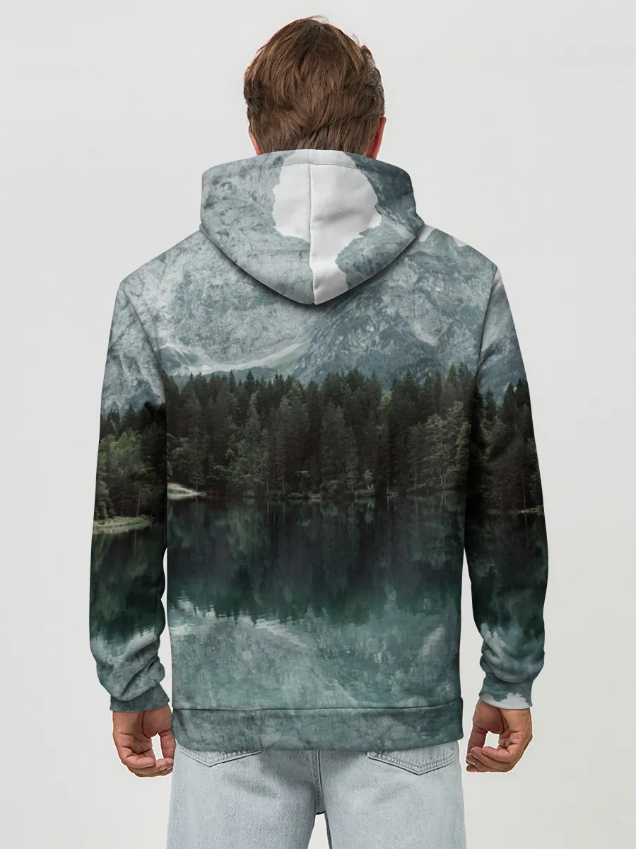 Худи мужской база хлопок / отражение горы в озере