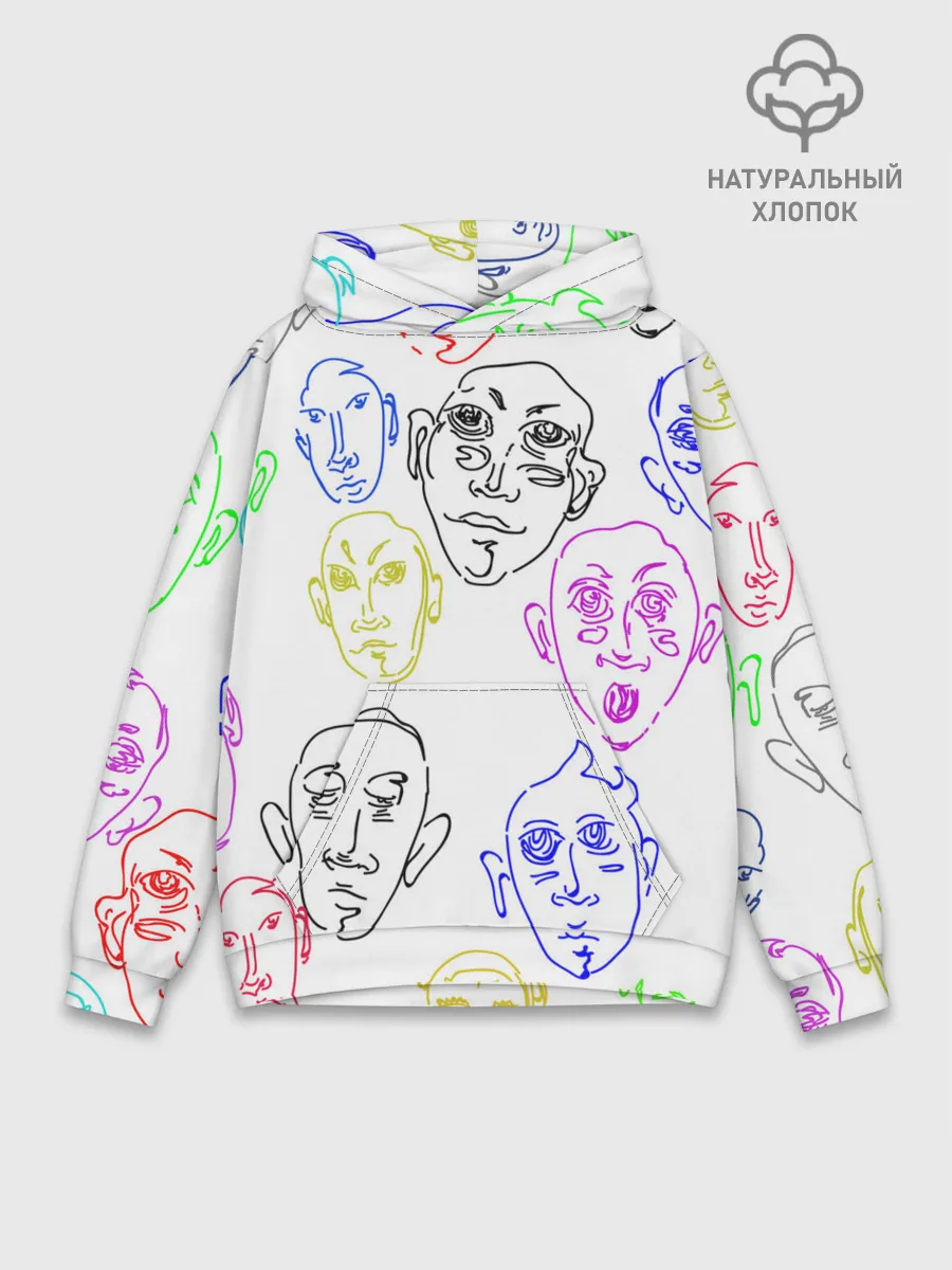 Худи мужской база хлопок / Цветные лица