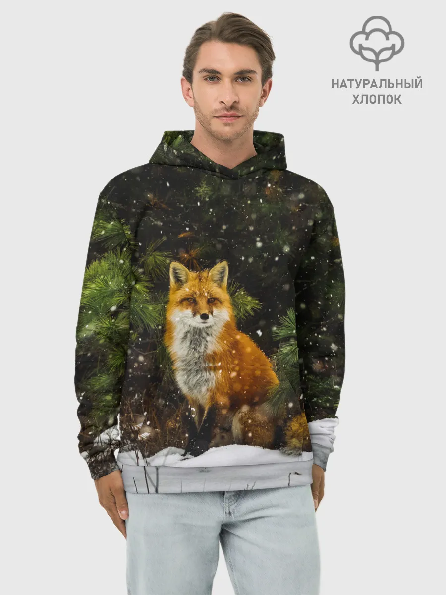 Худи мужской база хлопок / Лиса и снег