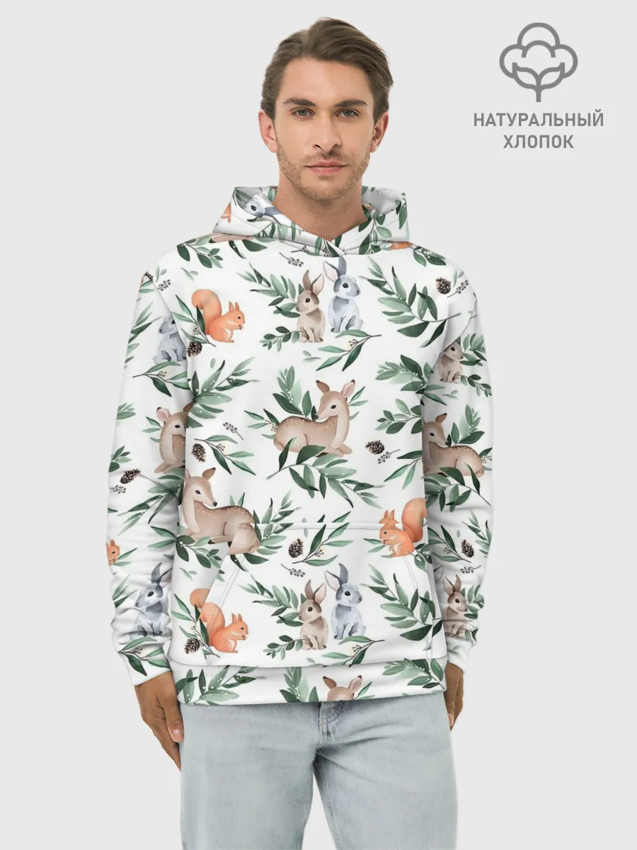 Худи мужской база хлопок / Лесные животные