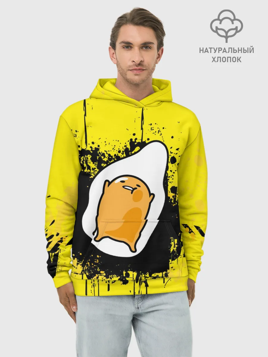 Худи мужской база хлопок / веселое яйцо на черном фоне