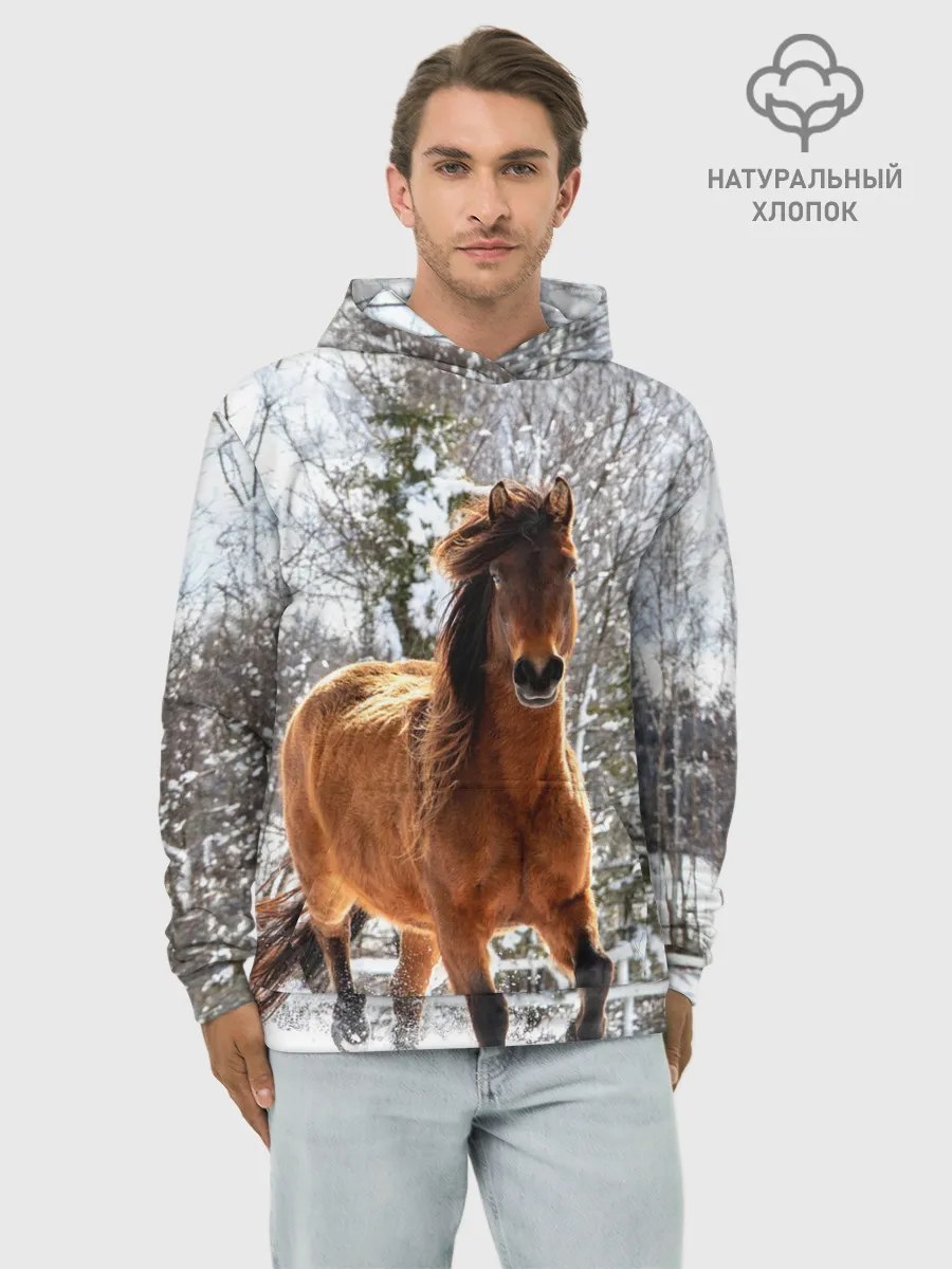 Худи мужской база хлопок / Конь и снег