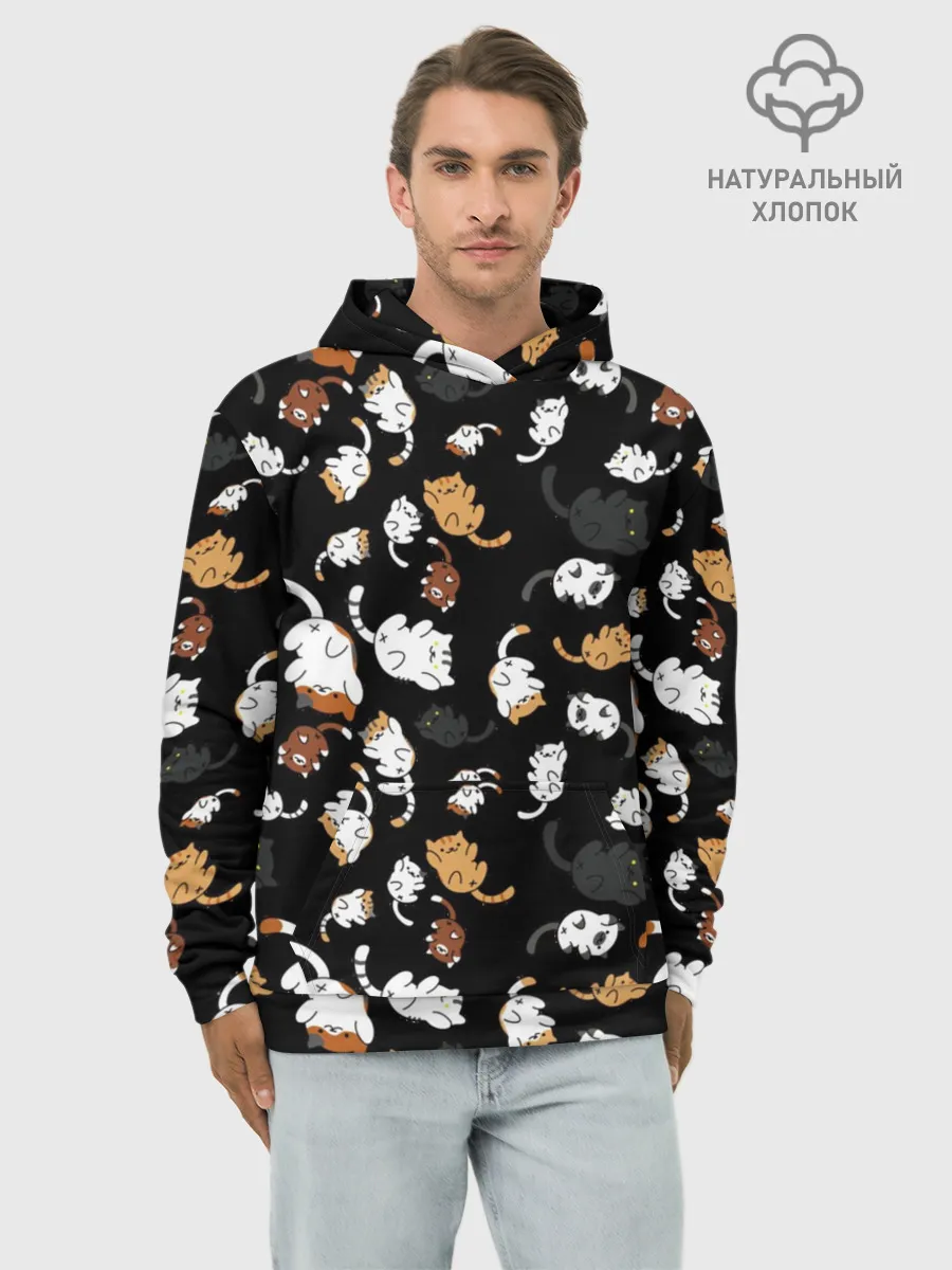 Худи мужской база хлопок / Котята паттерн