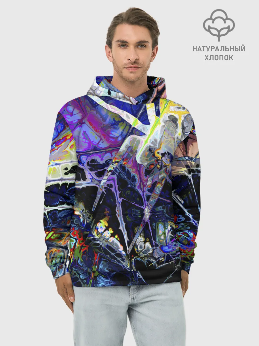 Худи мужской база хлопок / Gasoline stains abstraction