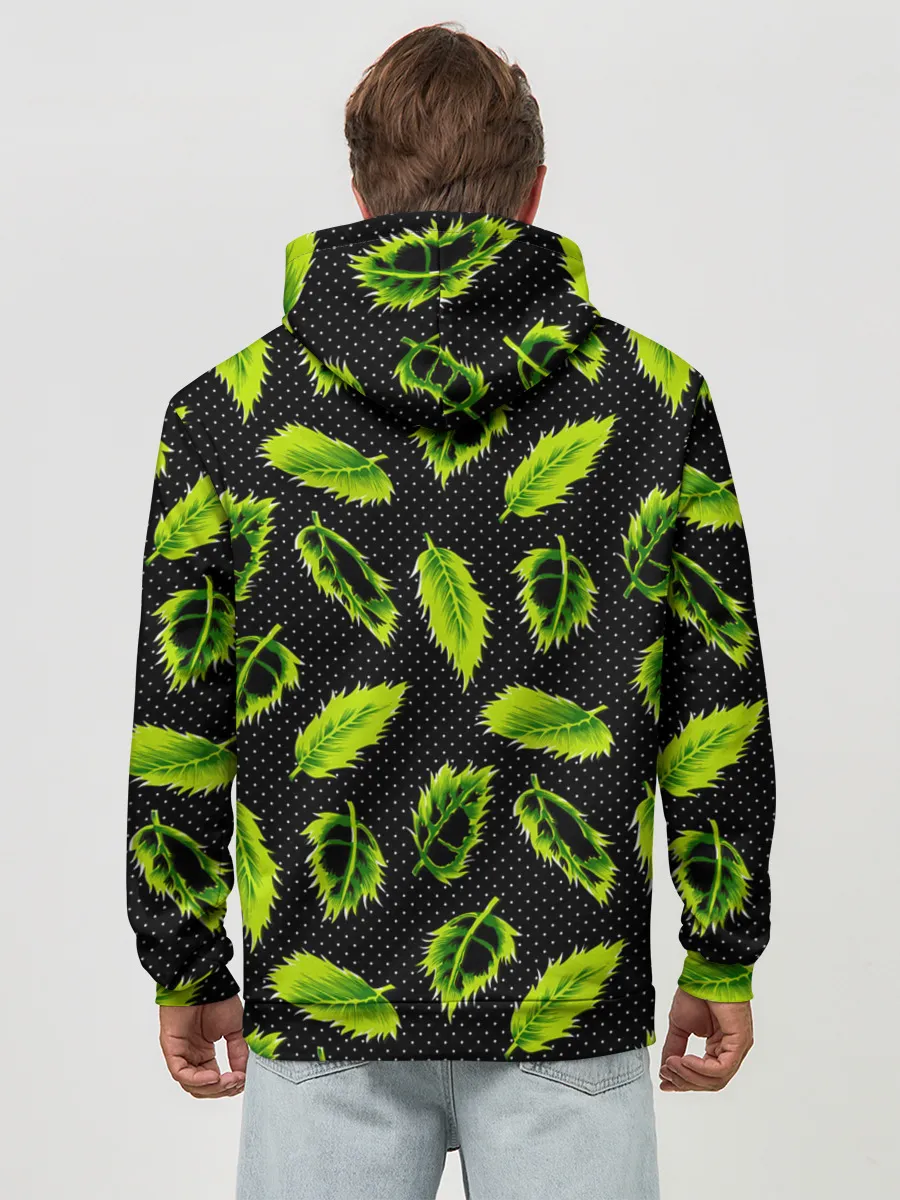 Худи мужской база хлопок / Зеленые листья