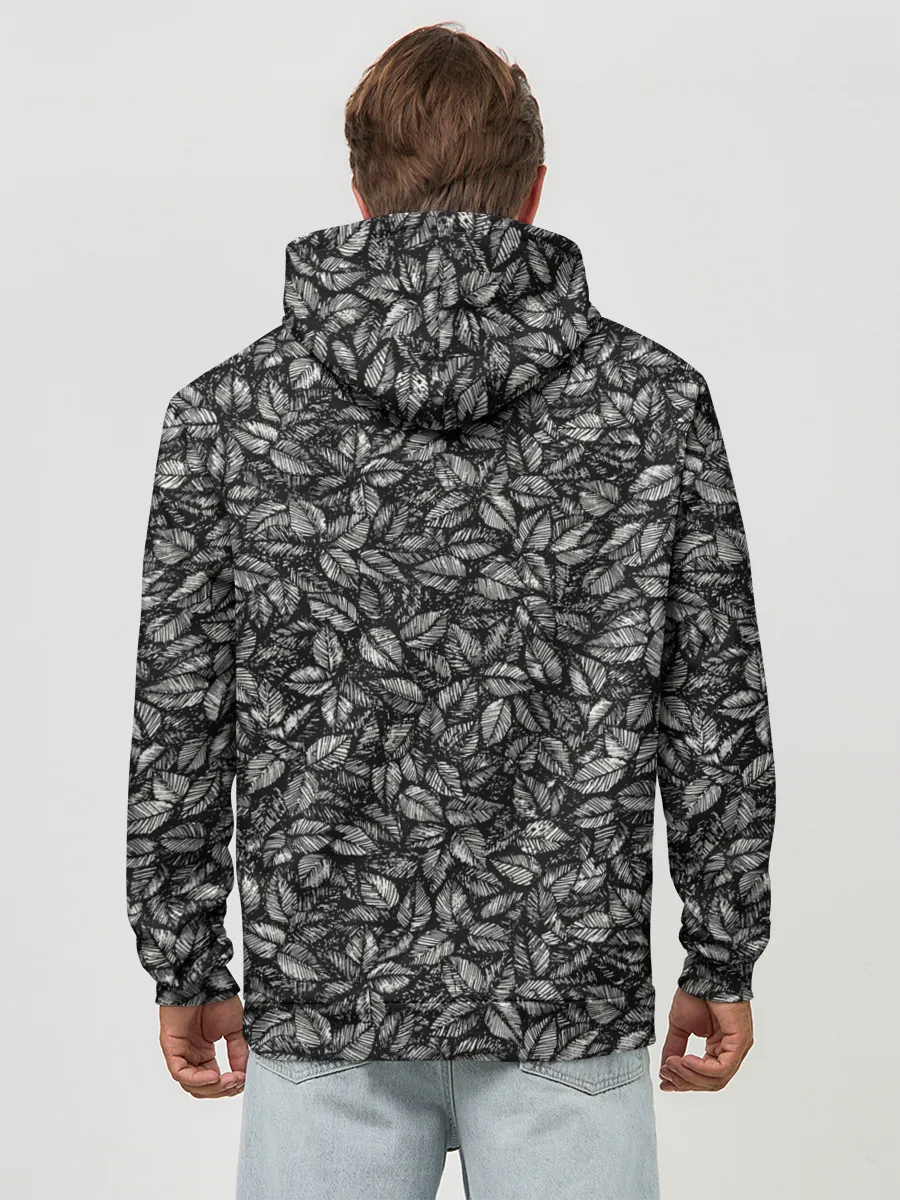 Худи мужской база хлопок / ЛИСТВА ЧЕРНО-БЕЛОЕ