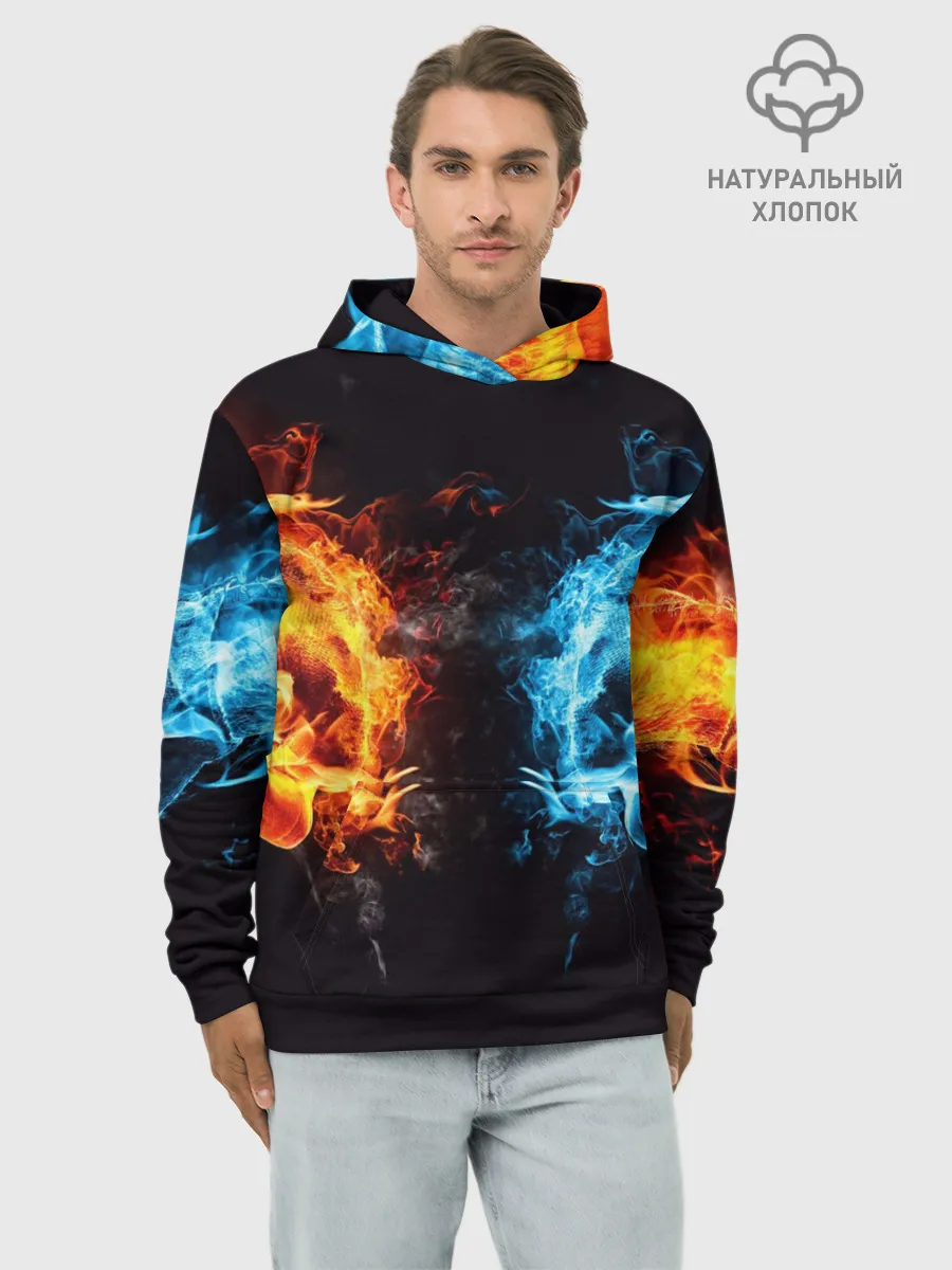 Худи мужской база хлопок / Абстракция,Инь-Ян,Огонь,Вода