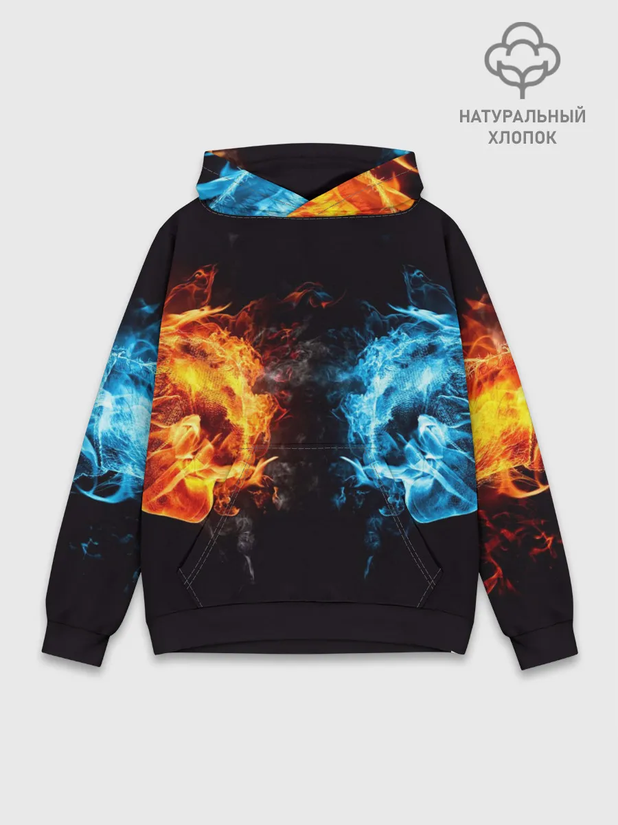 Худи мужской база хлопок / Абстракция,Инь-Ян,Огонь,Вода