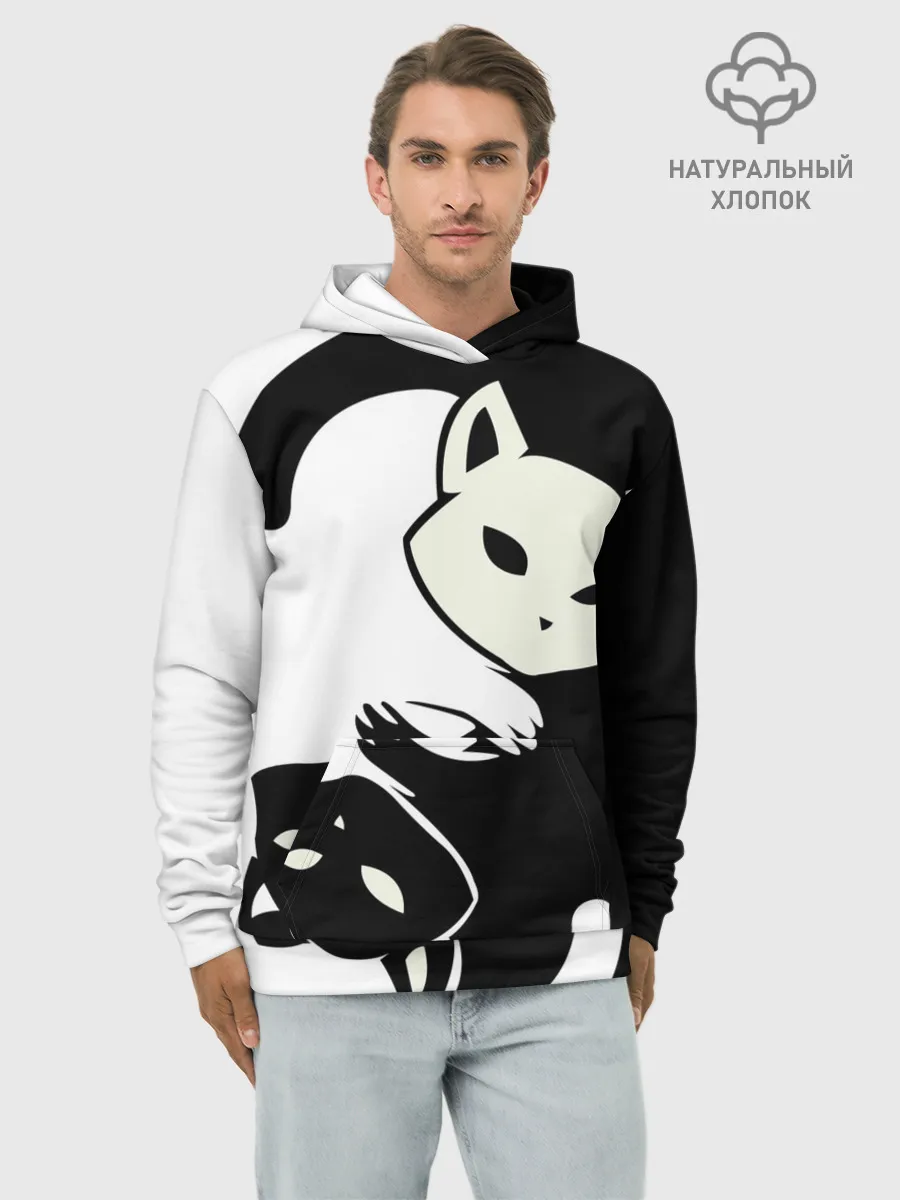 Худи мужской база хлопок / Инь и Янь котики