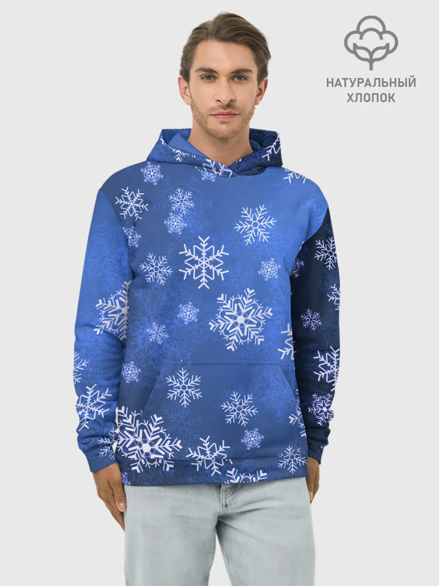 Худи мужской база хлопок / Снежинки.