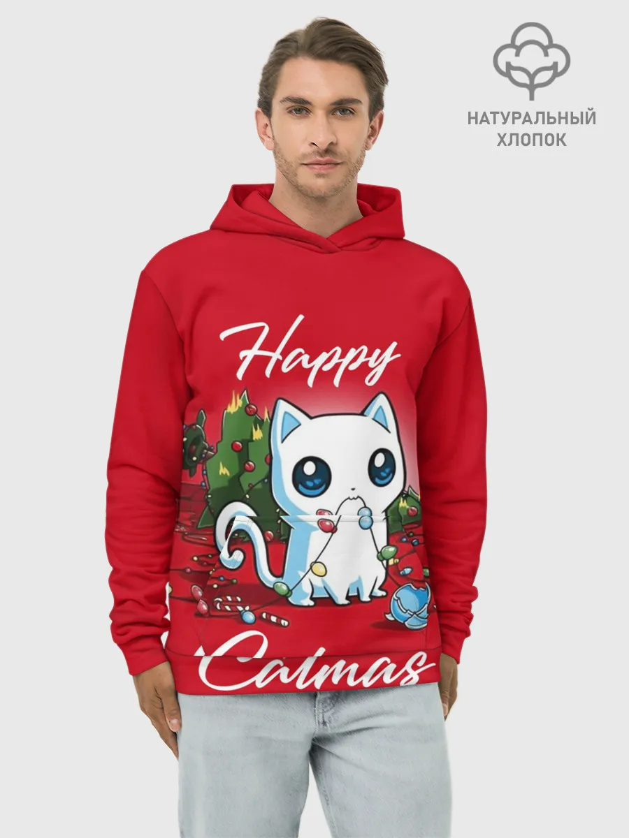 Худи мужской база хлопок / Happy Catmas