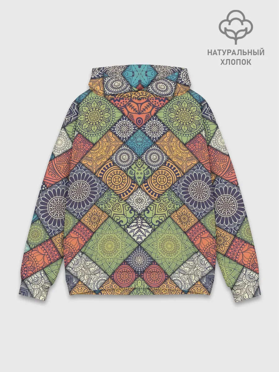 Худи мужской база хлопок / Мандалы лоскутный печворк
