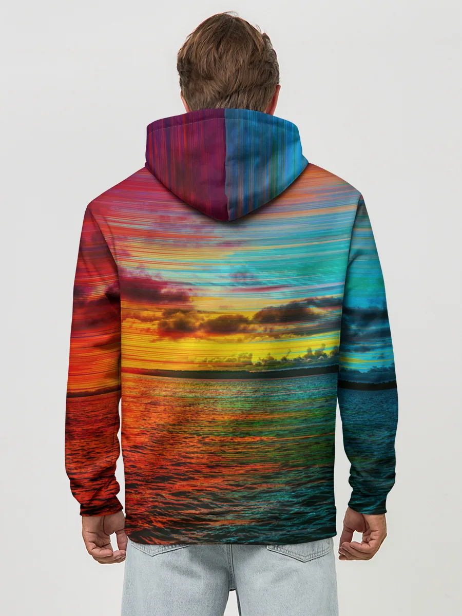 Худи мужской база хлопок / Glitch Sunset