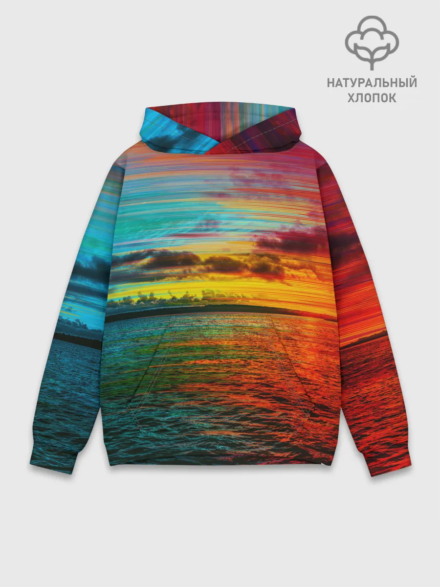 Худи мужской база хлопок / Glitch Sunset