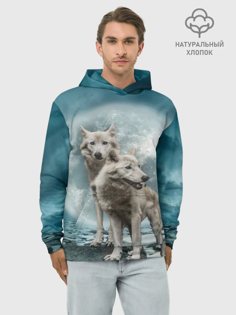 Худи мужской база хлопок / Волки альбиносы