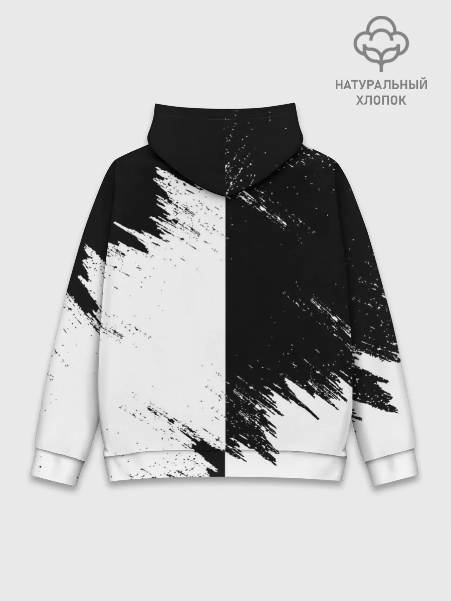 Худи мужской база хлопок / Черный Клевер инверсированный фон