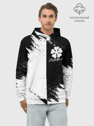 Худи мужской база хлопок / Черный Клевер инверсированный фон