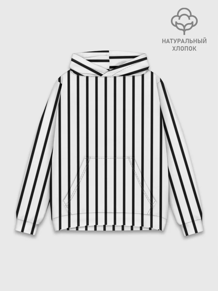 Худи мужской база хлопок / Чёрные и белые полосы