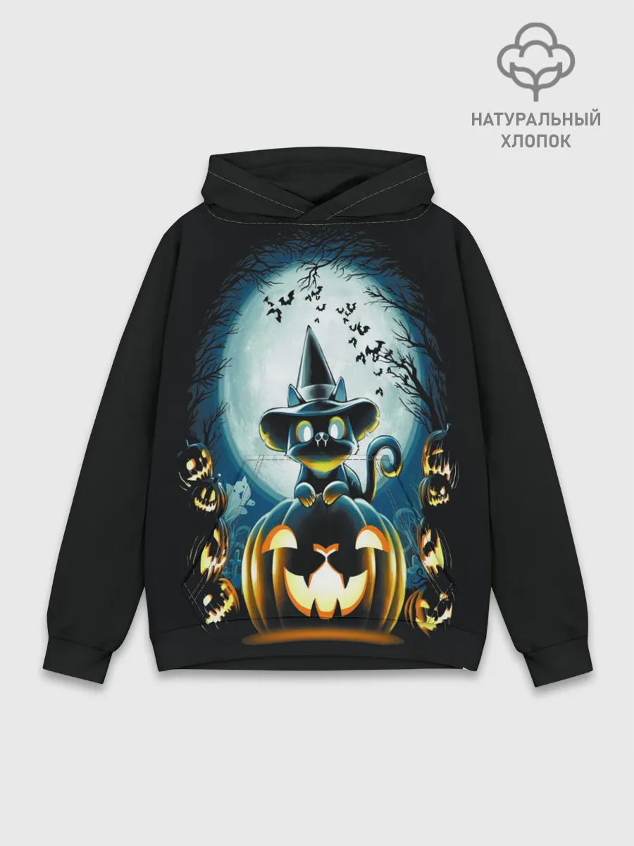 Худи мужской база хлопок / Хэллоуин Кот
