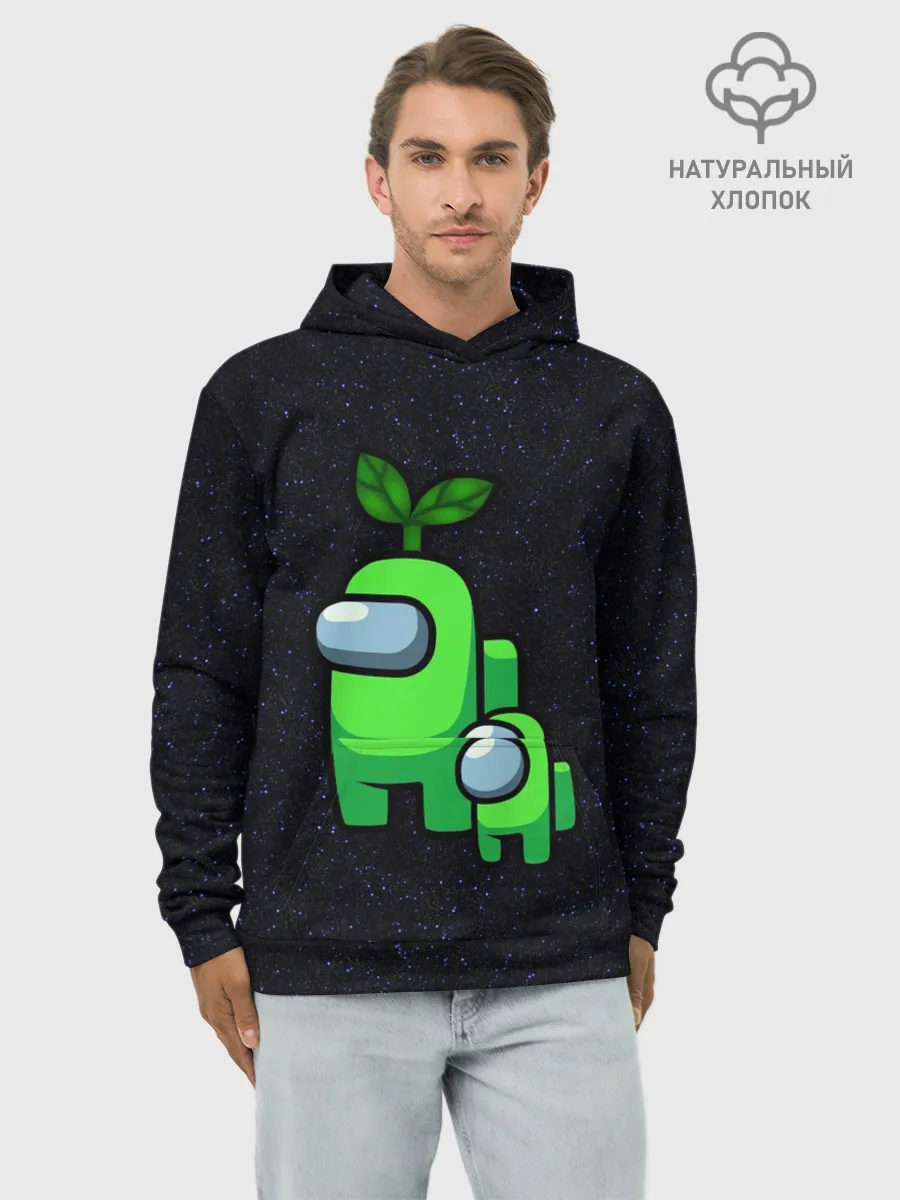 Худи мужской база хлопок / Among us Lime+ kid lime