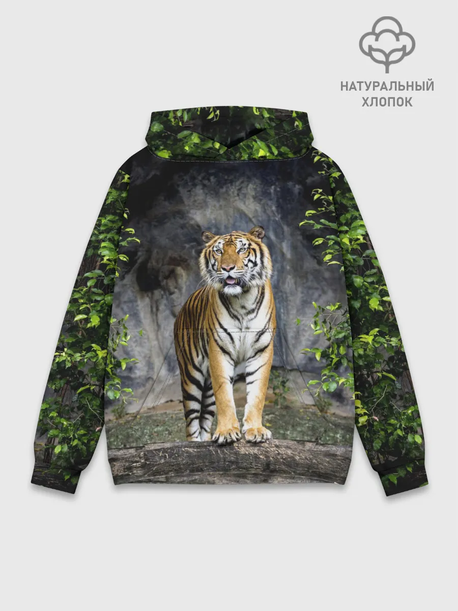 Худи мужской база хлопок / ТИГР В ЛЕСУ