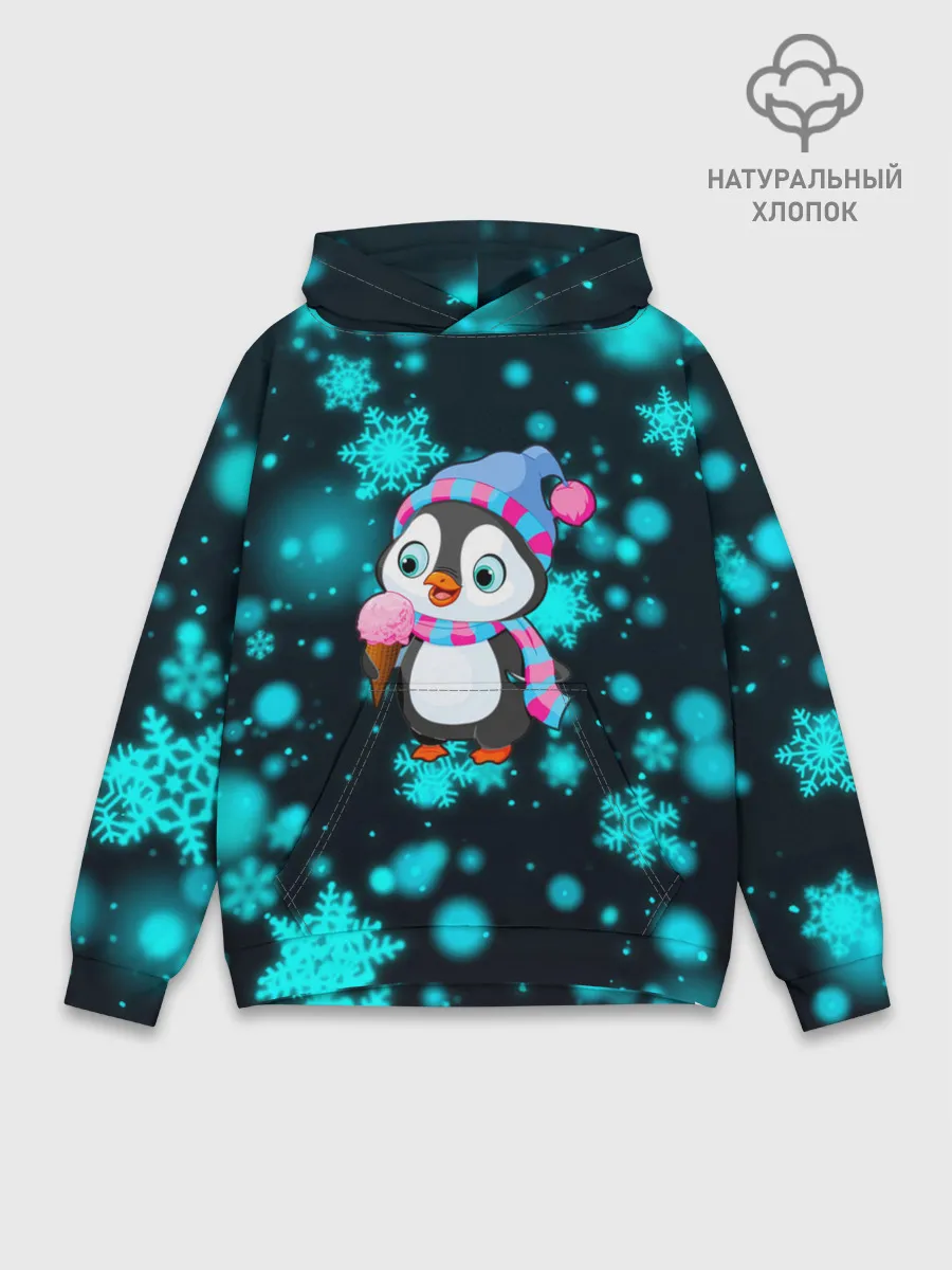 Худи мужской база хлопок / Новогодний пингвин