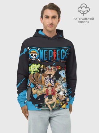 Худи мужской база хлопок / One Piece синий всплеск