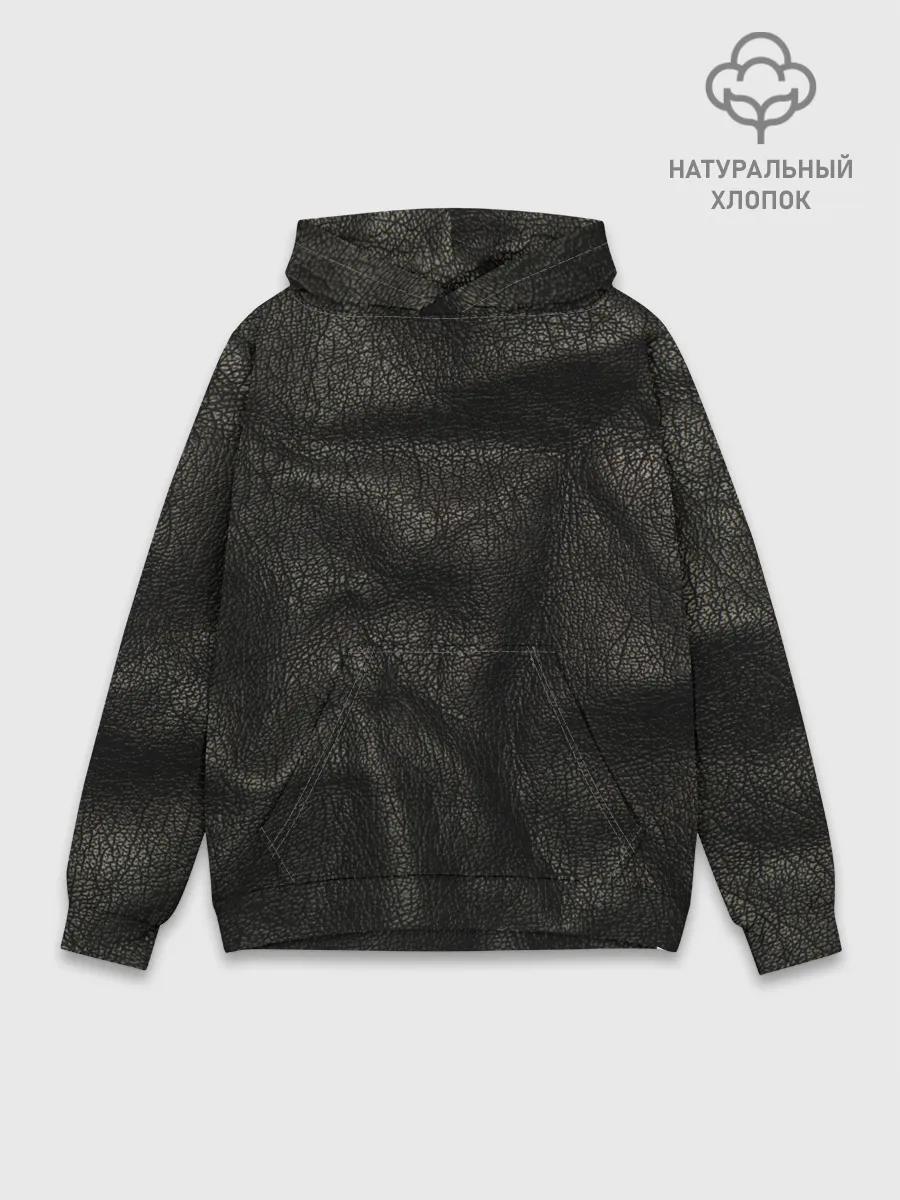 Худи мужской база хлопок / Черная кожа
