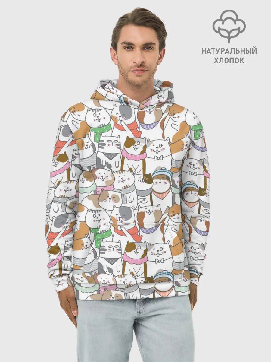 Худи мужской база хлопок / Большая семья котиков