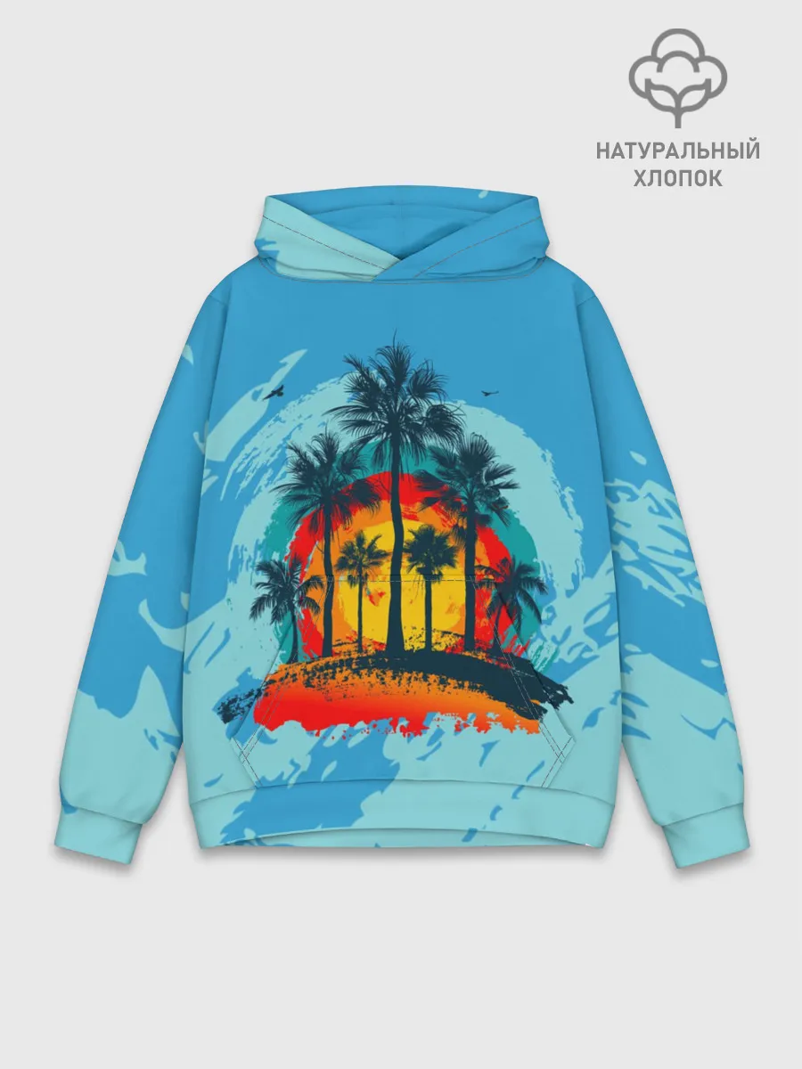 Худи мужской база хлопок / Море. Пальмы. Песок