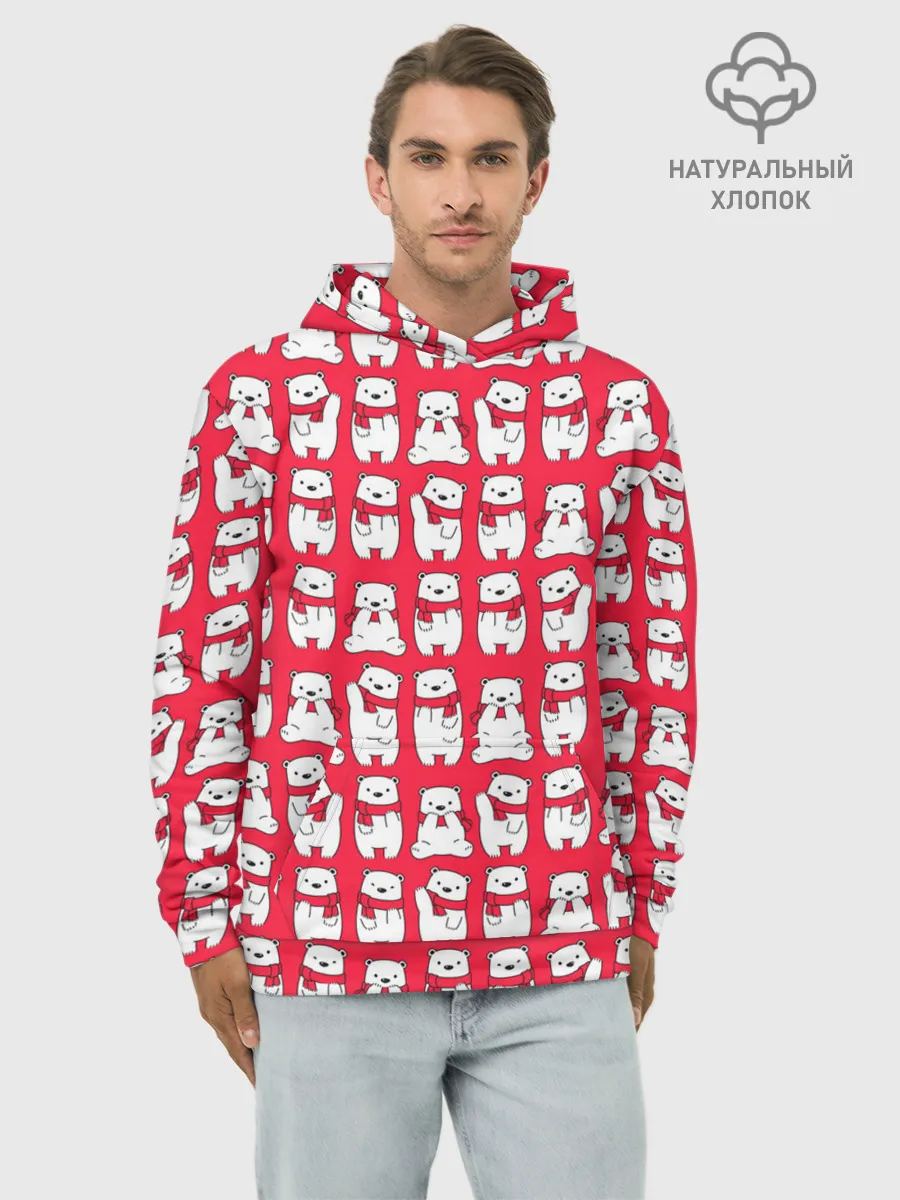 Худи мужской база хлопок / Мишки в шарфиках