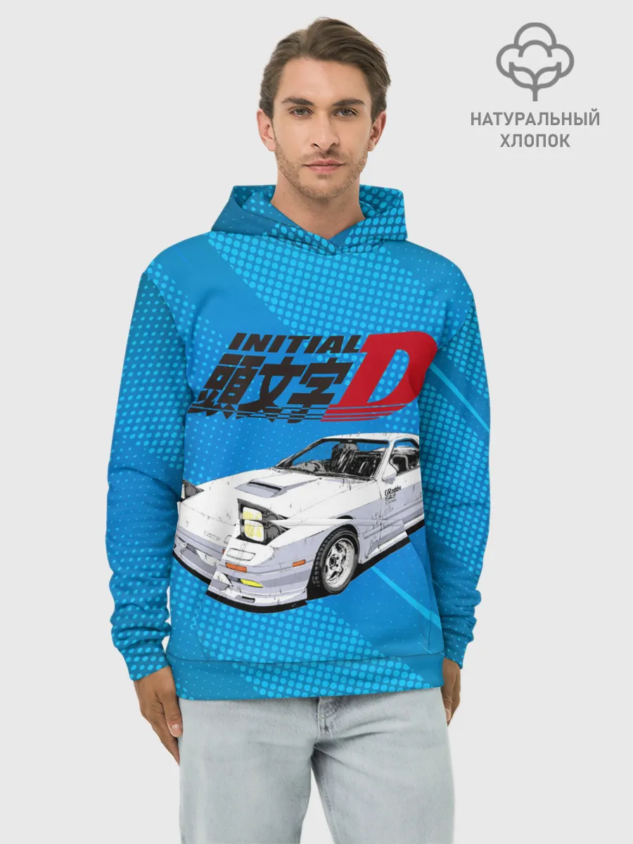 Худи мужской база хлопок / Initial D машина на голубом фоне