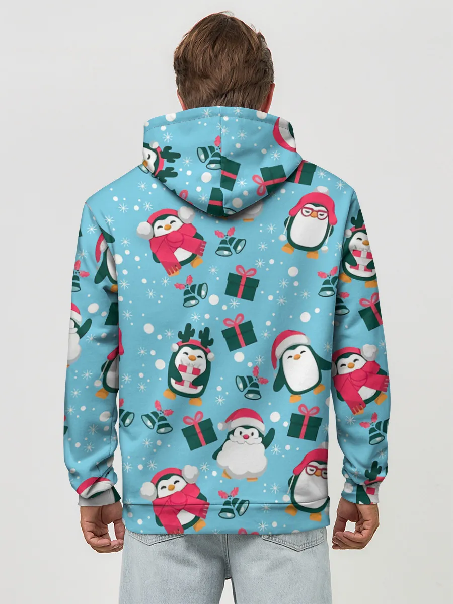 Худи мужской база хлопок / Новогодние Пингвины