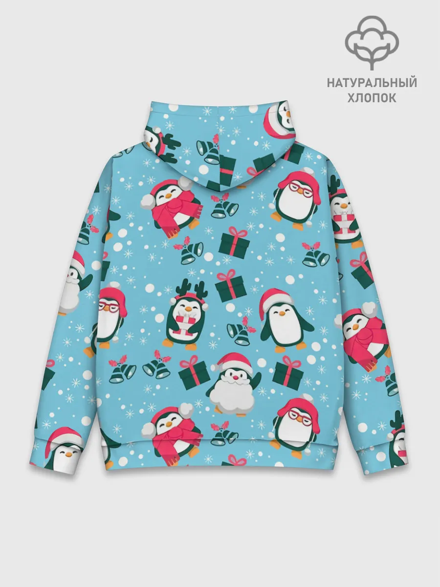 Худи мужской база хлопок / Новогодние Пингвины