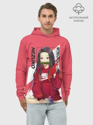 Худи мужской база хлопок / Незуко коралловый