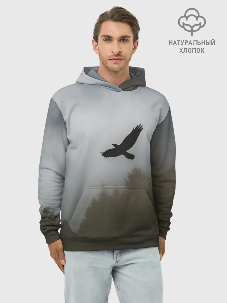 Худи мужской база хлопок / Орёл над лесом