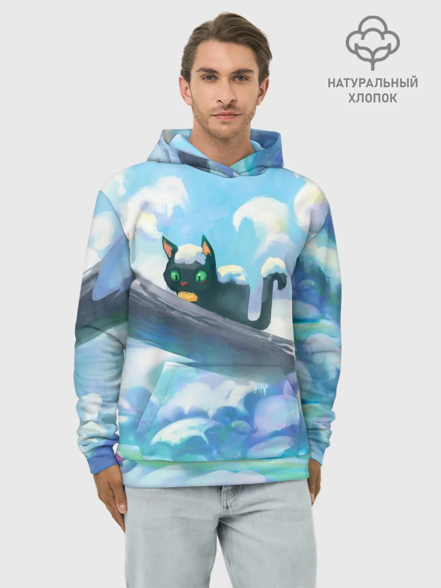 Худи мужской база хлопок / Снежный котенок