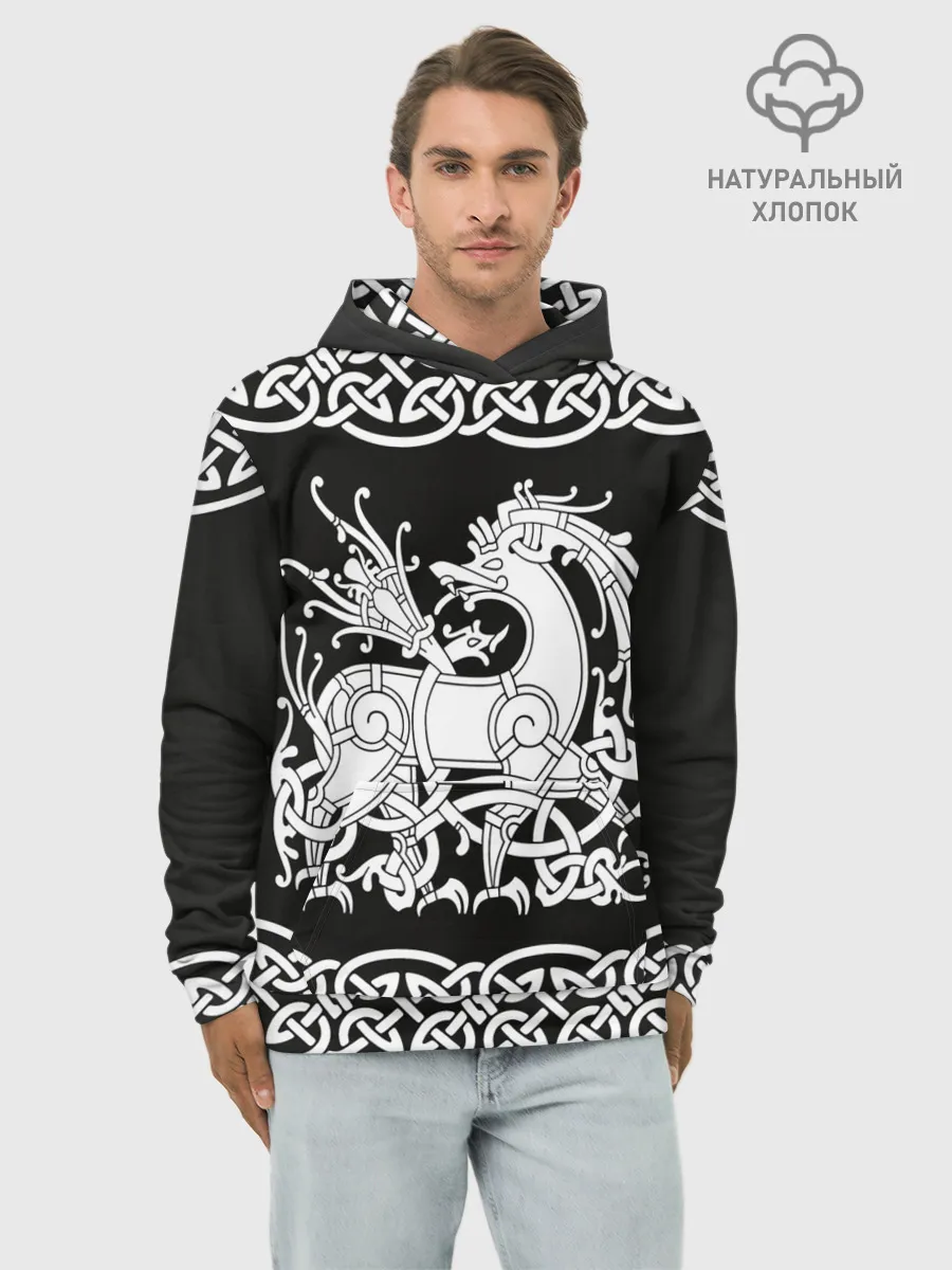 Худи мужской база хлопок / Рингерике олень белый 3D