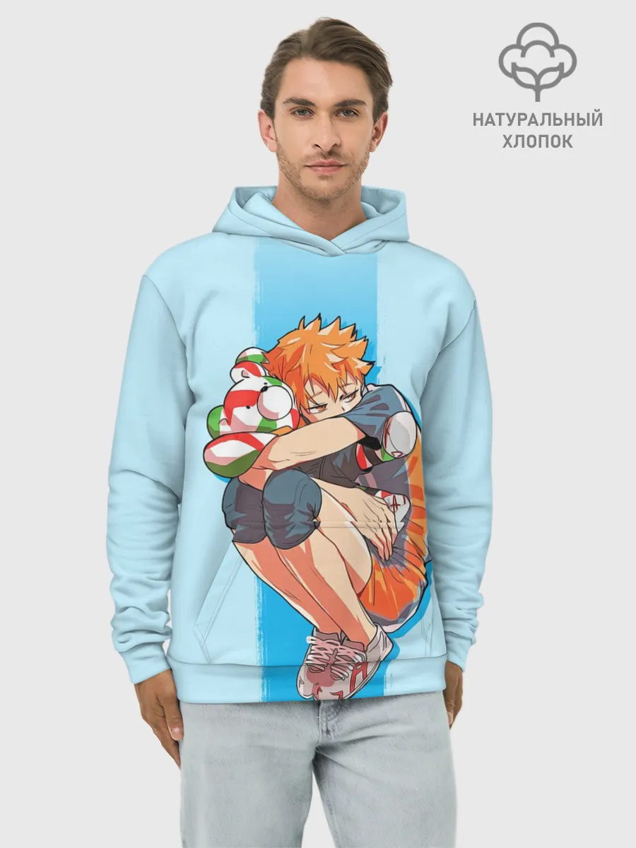 Худи мужской база хлопок / Хината на синем фоне
