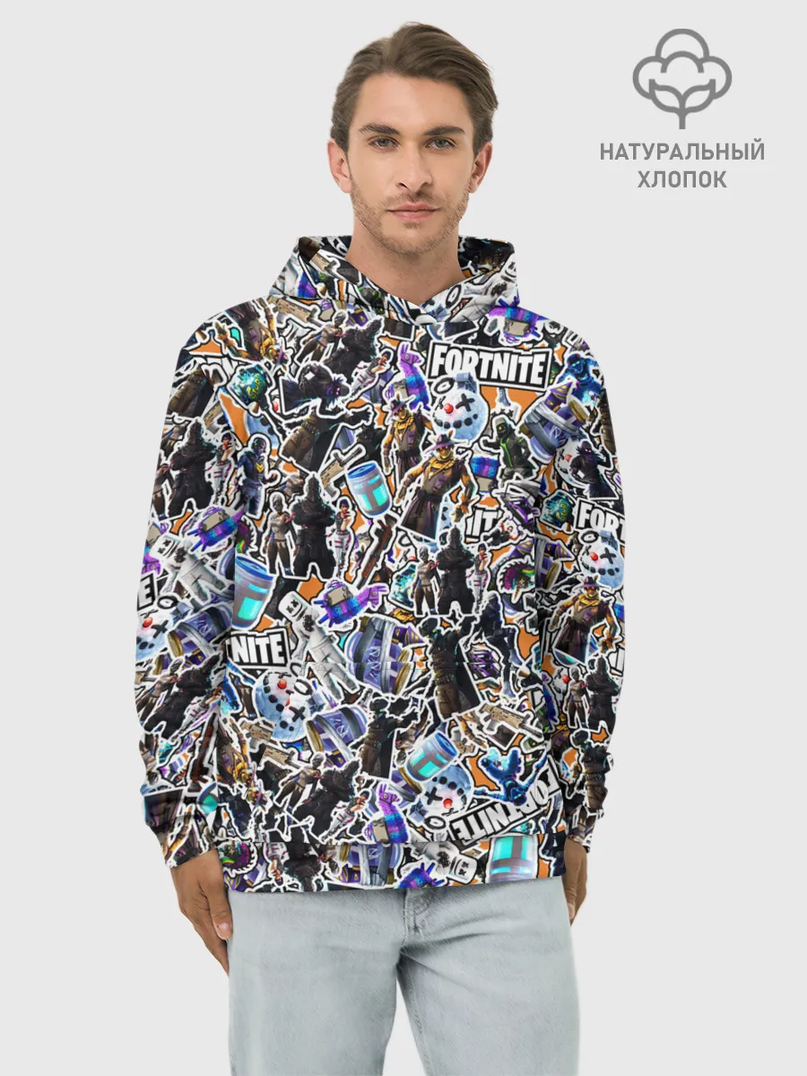Худи мужской база хлопок / Fortnite Sticker Bombing