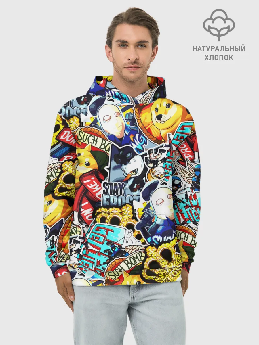Худи мужской база хлопок / CS GO STICKERBOMBING